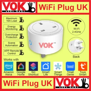 VOK Smart Wi-Fi Socket Plug UK with Real-Time Energy Monitoring (Type G-BS1363 Compatible)